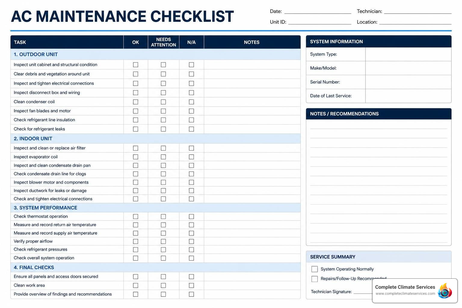 AC maintenance checklist PDF